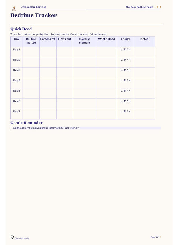 7-day bedtime tracker