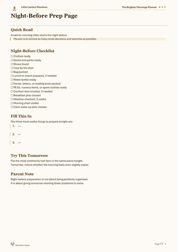 Night-before prep checklist